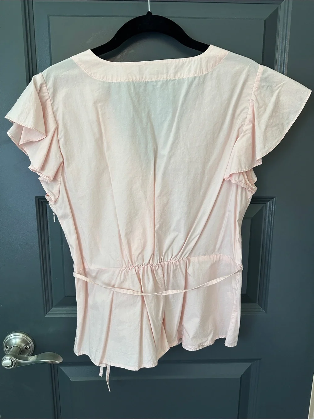 J. Crew Light Pink Wrap Blouse with Flutter Sleeves